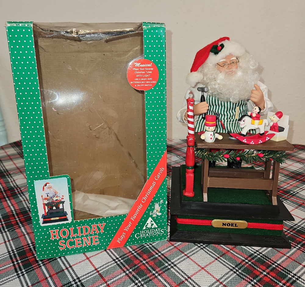 VNTG Holiday Creations Musical Santa Claus Workshop Figurine Holiday Decor